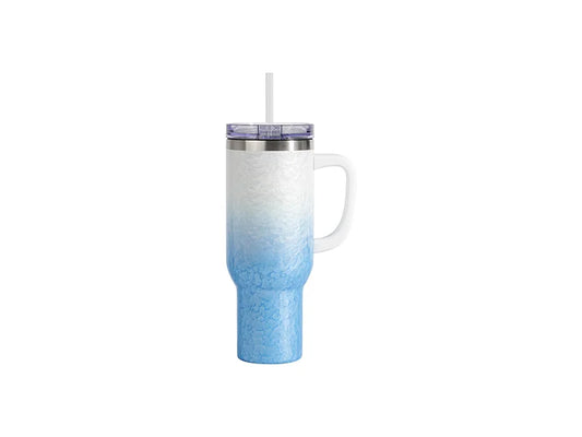 Sublimation 40oz/1200ml White Handle 3D Puffy Cloud Stainless Steel Travel Tumbler with Lid & Straw(Gradient White & Light Blue)