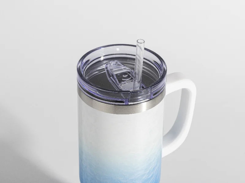 Sublimation 40oz/1200ml White Handle 3D Puffy Cloud Stainless Steel Travel Tumbler with Lid & Straw(Gradient White & Light Blue)