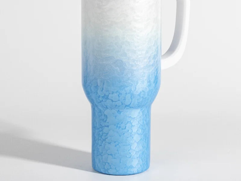 Sublimation 40oz/1200ml White Handle 3D Puffy Cloud Stainless Steel Travel Tumbler with Lid & Straw(Gradient White & Light Blue)