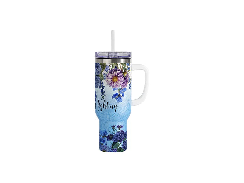 Sublimation 40oz/1200ml White Handle 3D Puffy Cloud Stainless Steel Travel Tumbler with Lid & Straw(Gradient White & Light Blue)