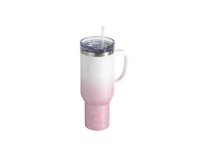 Sublimation 40oz/1200ml White Handle 3D Puffy Cloud Stainless Steel Travel Tumbler with Lid & Straw(Gradient White & Pink)