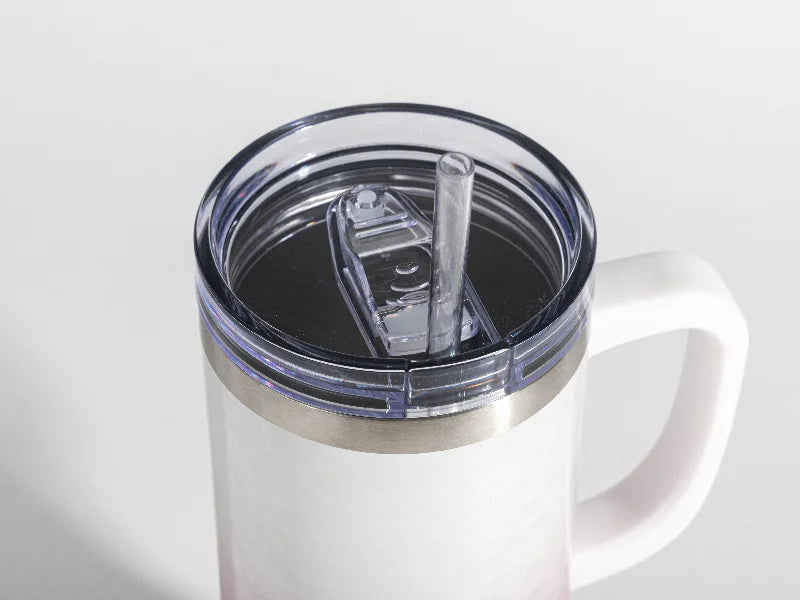 Sublimation 40oz/1200ml White Handle 3D Puffy Cloud Stainless Steel Travel Tumbler with Lid & Straw(Gradient White & Pink)