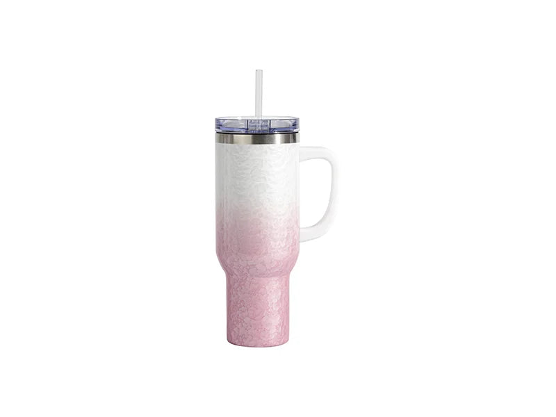 Sublimation 40oz/1200ml White Handle 3D Puffy Cloud Stainless Steel Travel Tumbler with Lid & Straw(Gradient White & Pink)