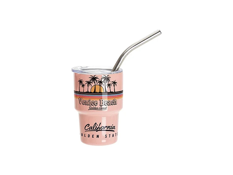 Sublimation Blanks 3oz/90ml Mini Stainless Steel Tumbler Shot Glass w/ Straw(Coral Pink)
