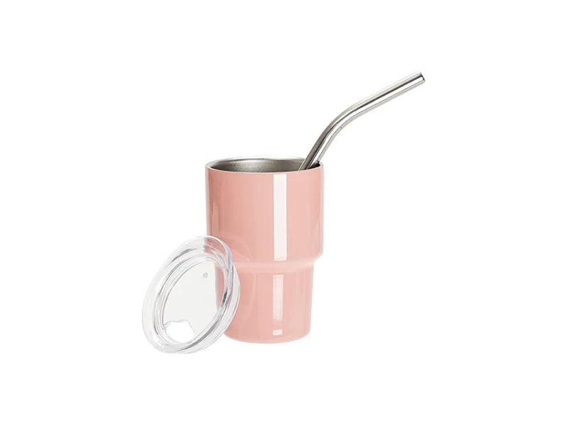 Sublimation Blanks 3oz/90ml Mini Stainless Steel Tumbler Shot Glass w/ Straw(Coral Pink)