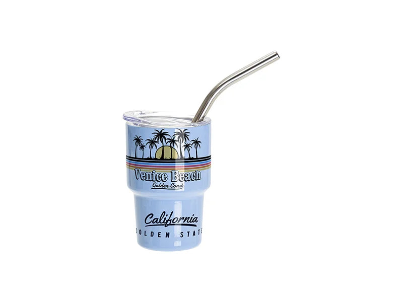 Sublimation Blanks 3oz/90ml Mini Stainless Steel Tumbler Shot Glass w/ Straw(Blue)