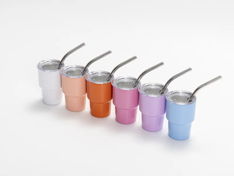 Sublimation Blank 3oz/90ml Mini Sub Stainless Steel Tumbler Shot Glass w/ Straw