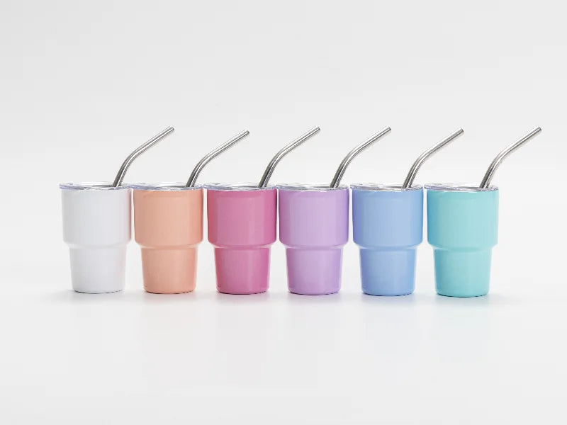 Sublimation Blank 3oz/90ml Mini Sub Stainless Steel Tumbler Shot Glass w/ Straw (Assorted 6 Colors)