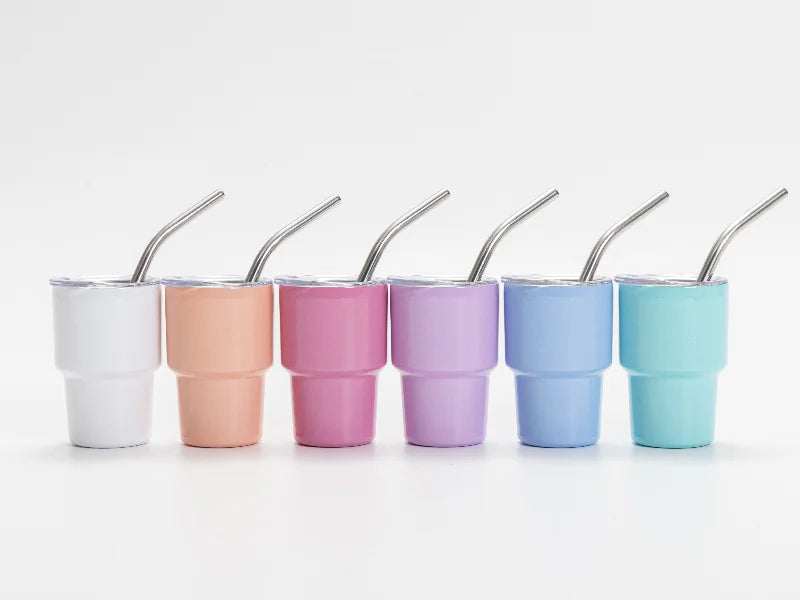 Sublimation Blank 3oz/90ml Mini Sub Stainless Steel Tumbler Shot Glass w/ Straw (Assorted 6 Colors)