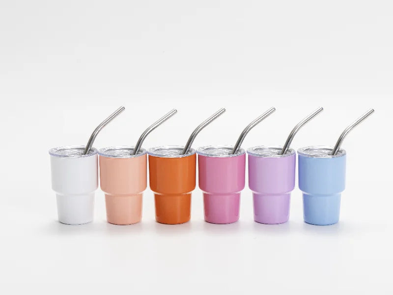 Sublimation Blank 3oz/90ml Mini Sub Stainless Steel Tumbler Shot Glass w/ Straw