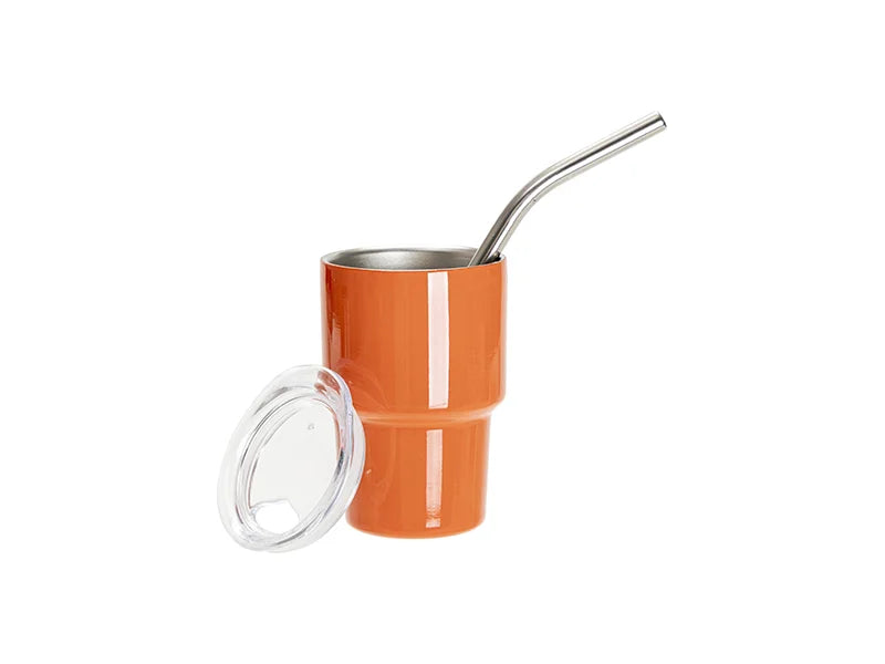 Sublimation Blanks 3oz/90ml Mini Stainless Steel Tumbler Shot Glass w/ Straw(Orange)