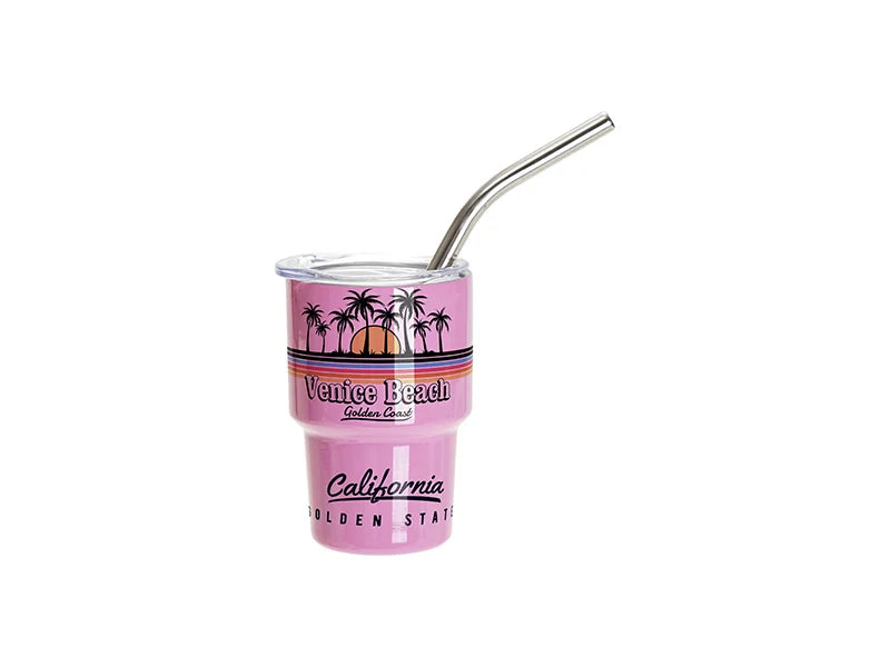 Sublimation Blanks 3oz/90ml Mini Stainless Steel Tumbler Shot Glass w/ Straw(Pink)
