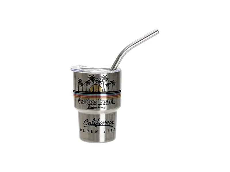 Sublimation Blanks 3oz/90ml Mini Stainless Steel Tumbler Shot Glass w/ Straw(Silver)