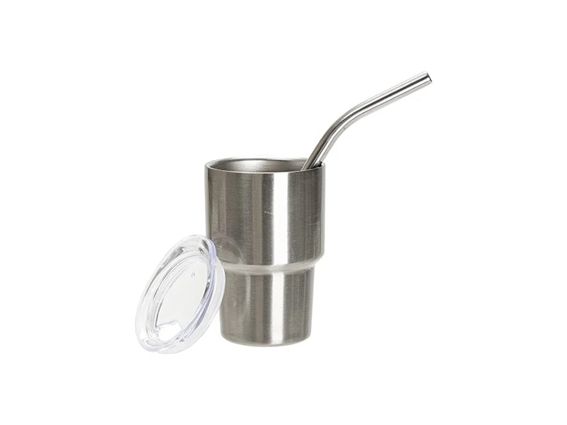Sublimation Blanks 3oz/90ml Mini Stainless Steel Tumbler Shot Glass w/ Straw(Silver)