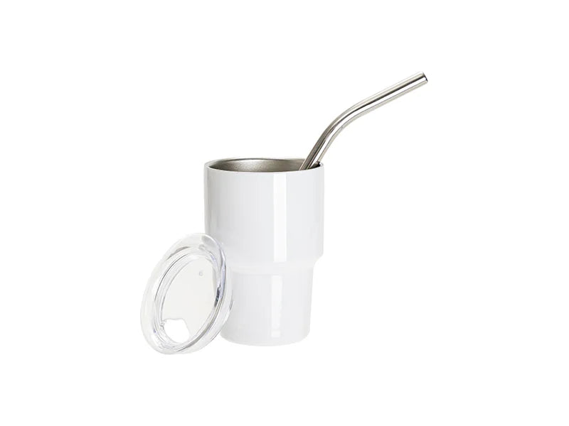 Sublimation Blanks 3oz/90ml Mini Stainless Steel Tumbler Shot Glass w/ Straw(White)