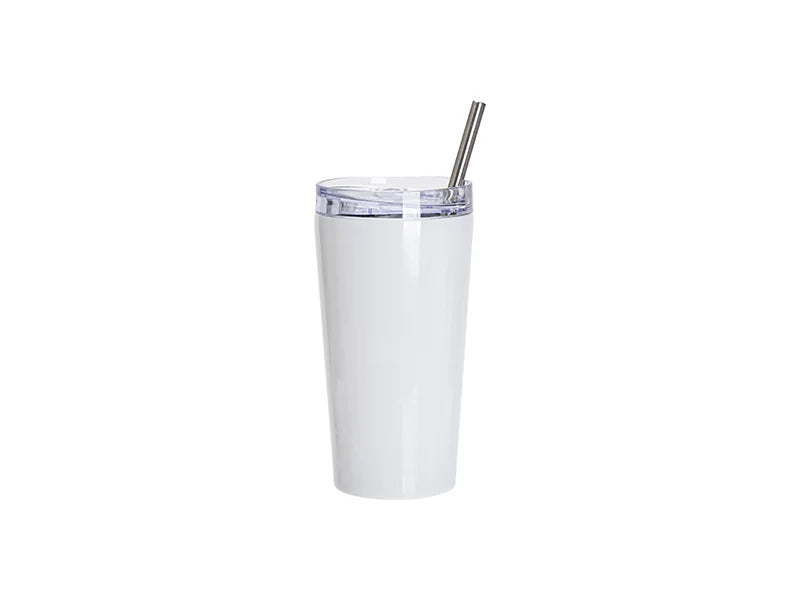18oz/550ml Sublimation Blanks Stainless Steel Tapered Tumbler with slide waterproof lid & Straw(White)