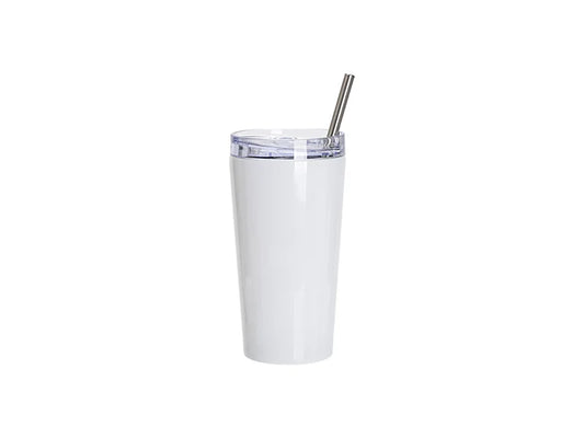 18oz/550ml Sublimation Blanks Stainless Steel Tapered Tumbler with slide waterproof lid & Straw(White)