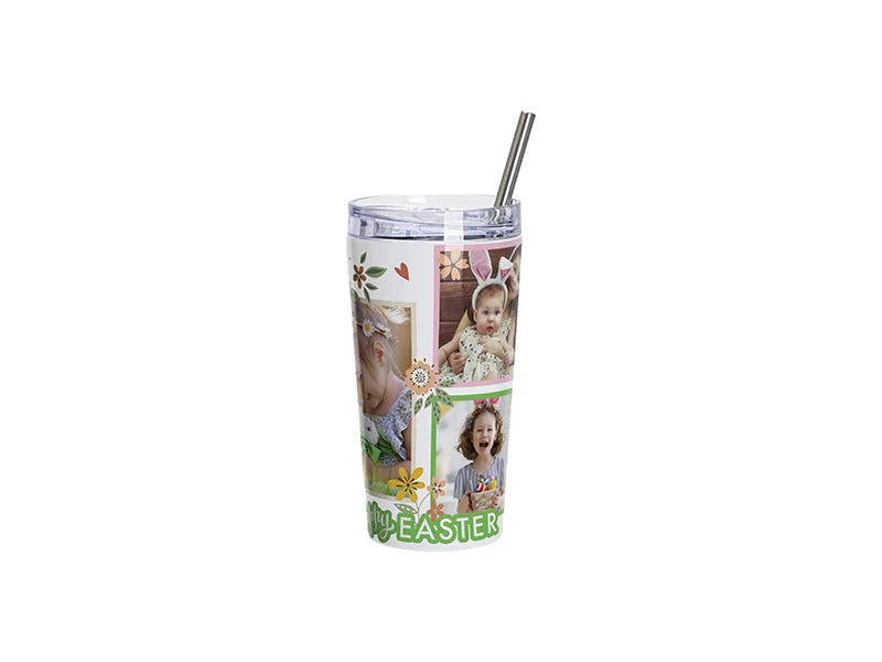 18oz/550ml Sublimation Blanks Stainless Steel Tapered Tumbler with slide waterproof lid & Straw(White)