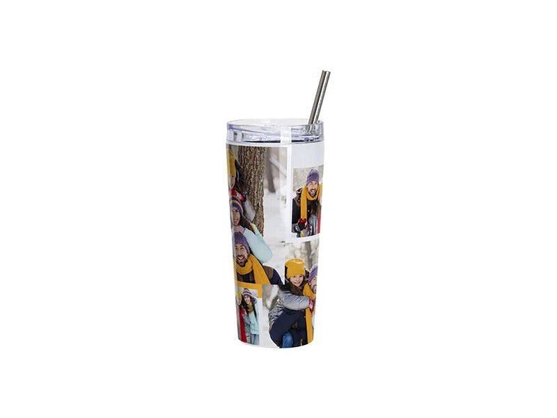 22oz/700ml Sublimation Blanks Stainless Steel Tapered Tumbler with slide waterproof lid & Straw(White)