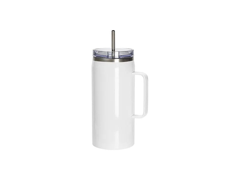 40oz/1200ml Sublimation Blanks Stainless Steel Wine Barrel Tumbler with Slide Waterproof Lid & Straw(White)