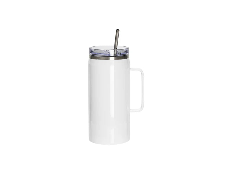 40oz/1200ml Sublimation Blanks Stainless Steel Wine Barrel Tumbler with Slide Waterproof Lid & Straw(White)