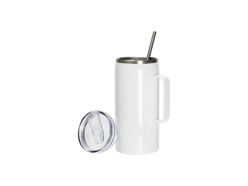 40oz/1200ml Sublimation Blanks Stainless Steel Wine Barrel Tumbler with Slide Waterproof Lid & Straw(White)