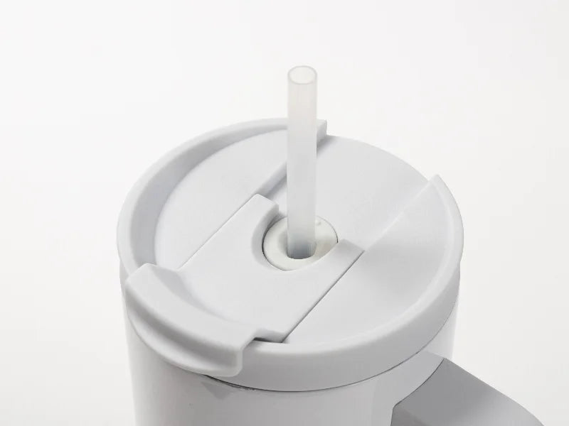 Sublimation Blanks 40oz/1200ml Stainless Steel White Travel Tumbler with Flip Lid & Straw(Gray White Handle)