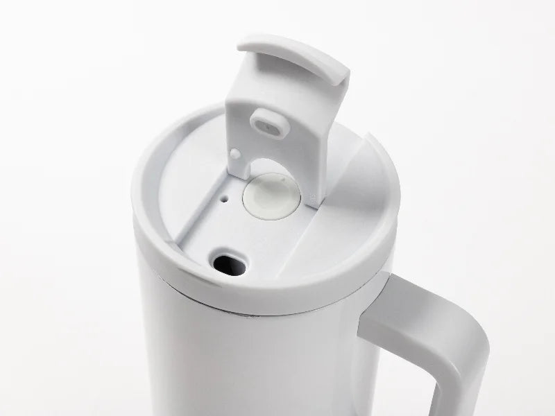 Sublimation Blanks 40oz/1200ml Stainless Steel White Travel Tumbler with Flip Lid & Straw(Gray White Handle)