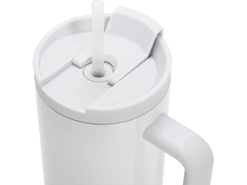 Sublimation 40oz/1200ml White Stainless Steel White Travel Tumbler with Flip Lid & Straw(Gray White Soft Grip Handle)