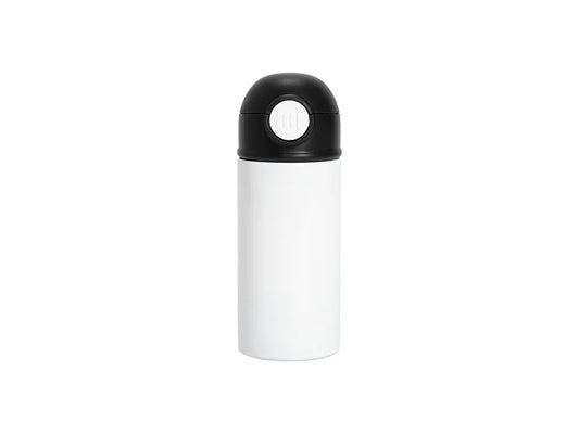 12oz/360ml White Sublimation Kids Stainless Steel Water Bottle with Plastic Straw & Black Cap