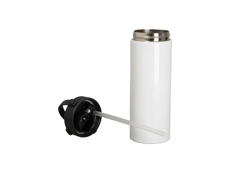 30oz/900ml Sublimation Stainless Steel Flask Tumbler w/ Portable Straw Lid (White)