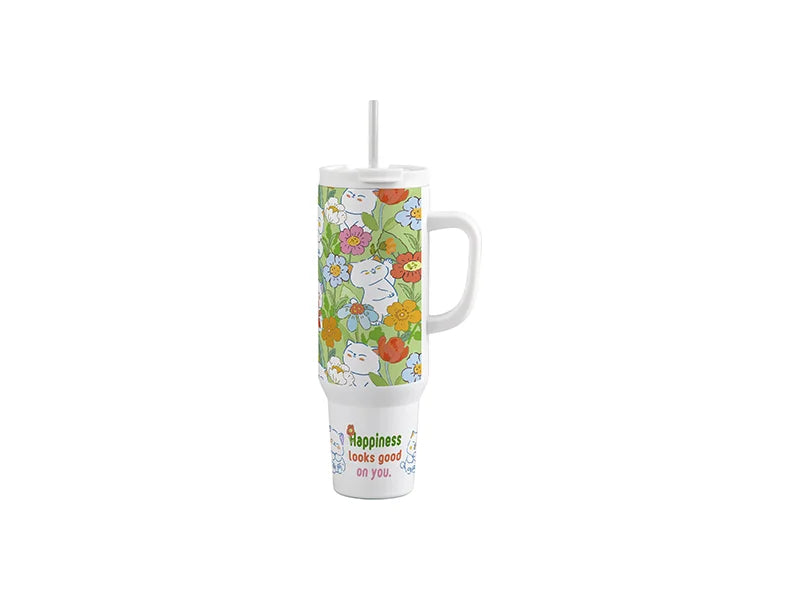 Sublimation 50oz/1500ml Stainless Steel White Travel Tumbler with Lid & Straw(White Handle)