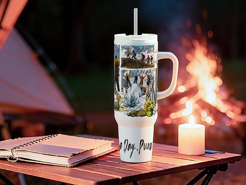 Sublimation 50oz/1500ml Stainless Steel White Travel Tumbler with Lid & Straw(White Handle)