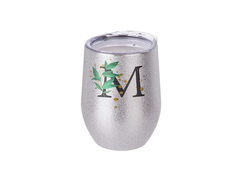 Sublimation 12oz/360ml Stainless Steel Stemless Glitter Cup w/ Lid (Silver)