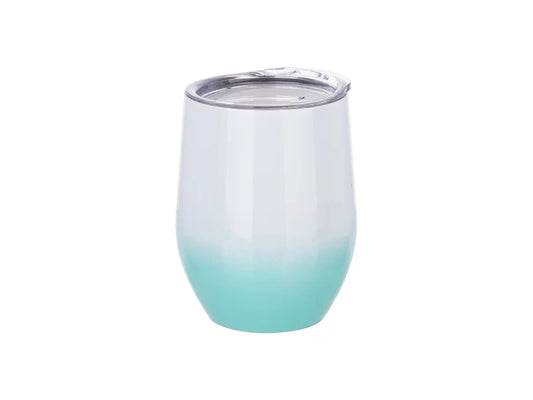 Sublimation 12oz/360ml Stainless Steel Stemless Cup w/ Lid (Gradient Color White&Mint Green)