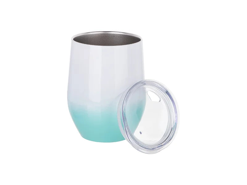 Sublimation 12oz/360ml Stainless Steel Stemless Cup w/ Lid (Gradient Color White&Mint Green)