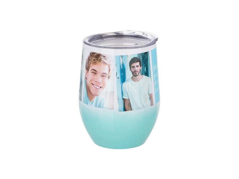Sublimation 12oz/360ml Stainless Steel Stemless Cup w/ Lid (Gradient Color White&Mint Green)