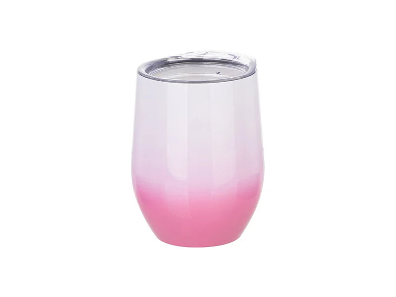 Sublimation 12oz/360ml Stainless Steel Stemless Cup w/ Lid (Gradient Color White & Pink)