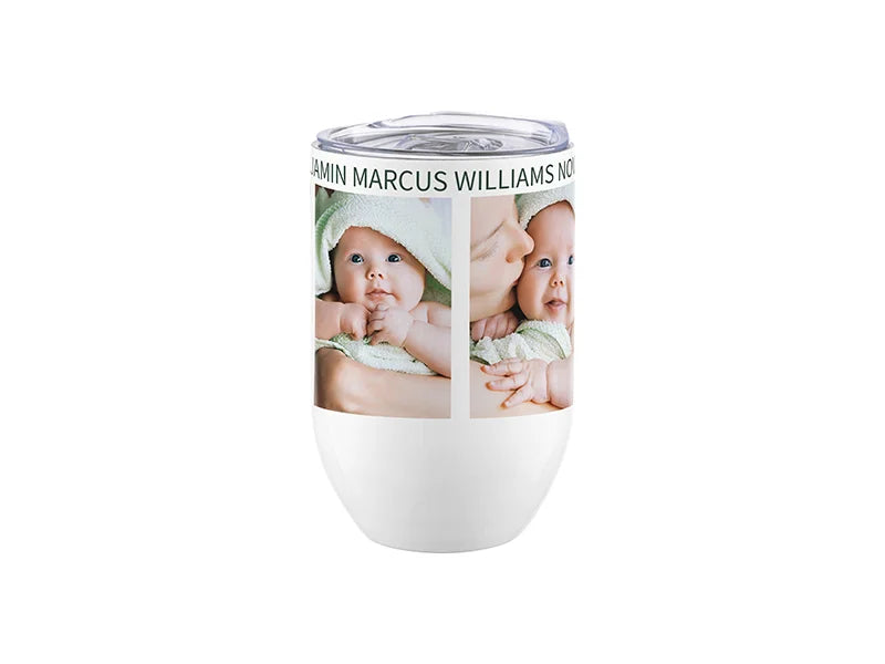 12oz/360ml Sublimation Blanks Straight Stainless Steel Stemless Wine Glass(White)