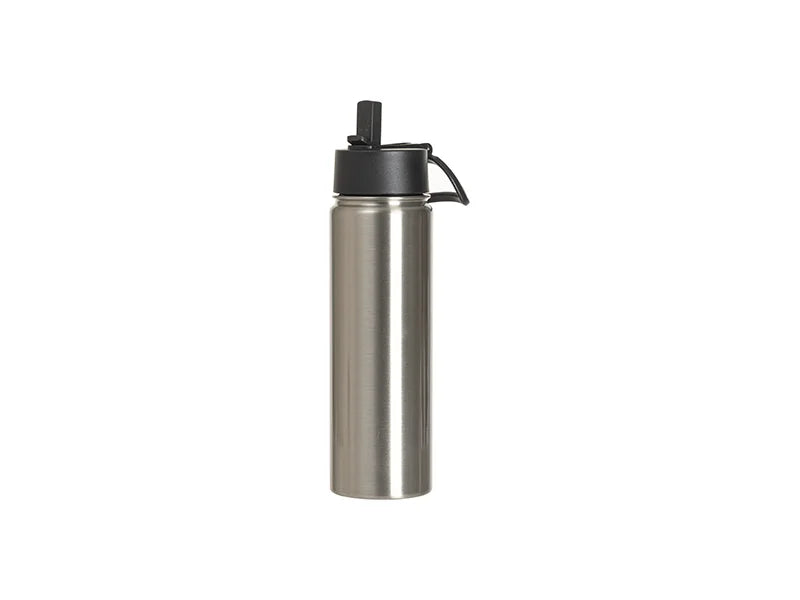 Sublimation 30oz/900ml Stainless Steel Water Bottle w/ Black Straw Lid(Silver, Single Wall)
