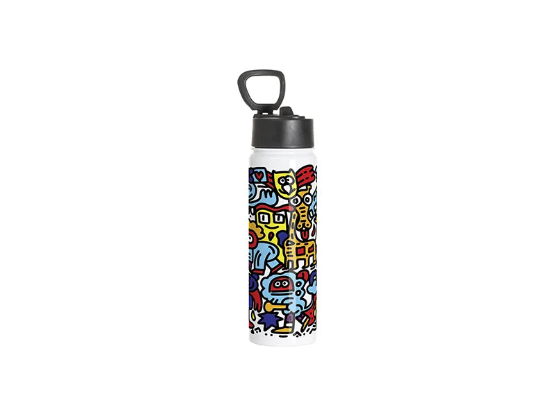 Sublimation 30oz/900ml Stainless Steel Water Bottle w/ Black Straw Lid(White, Single Wall)
