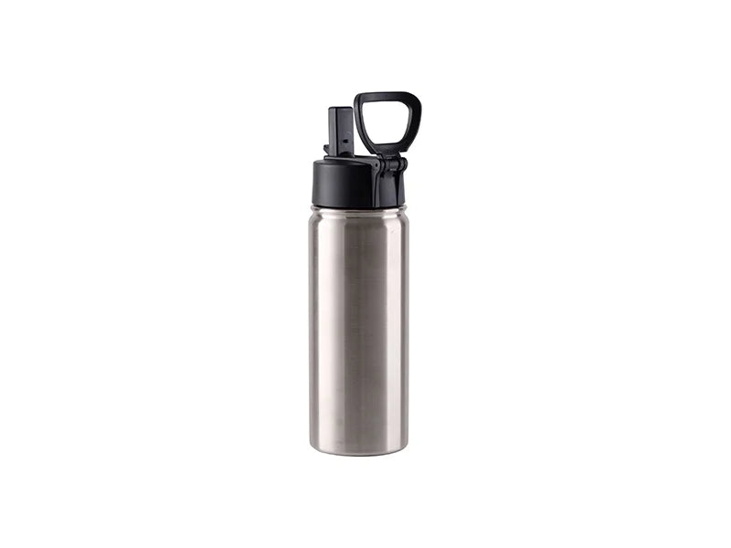 18oz/550ml Sublimation Blanks Stainless Steel Water Bottle w/ Wide Mouth Straw Lid & Rotating Handle(Silver)