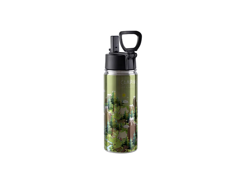 18oz/550ml Sublimation Blank Stainless Steel Water Bottles with Wide Mouth Straw Lid & Rotating Handle (Silver)