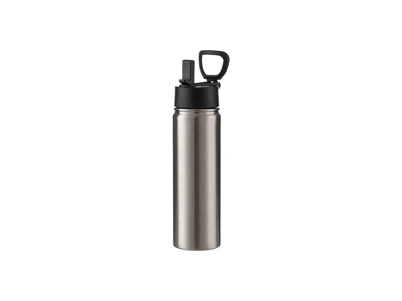 22oz/650ml Sublimation Blanks Stainless Steel Flask with Wide Mouth Straw Lid & Rotating Handle (Silver)