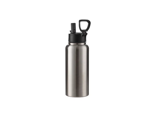 32oz/950ml Sublimation Blanks Stainless Steel Flask with Wide Mouth Straw Lid & Rotating Handle (Silver)