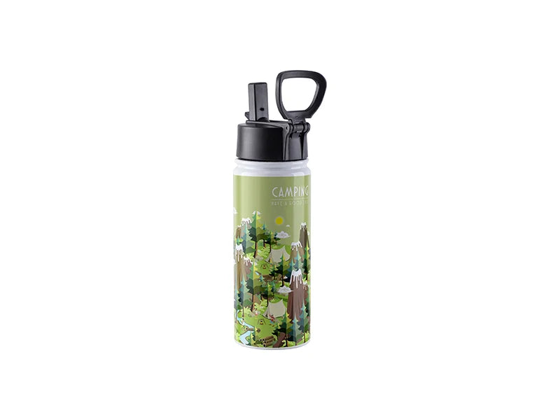 18oz/550ml Sublimation Blank Stainless Steel Water Bottles with Wide Mouth Straw Lid & Rotating Handle (White)