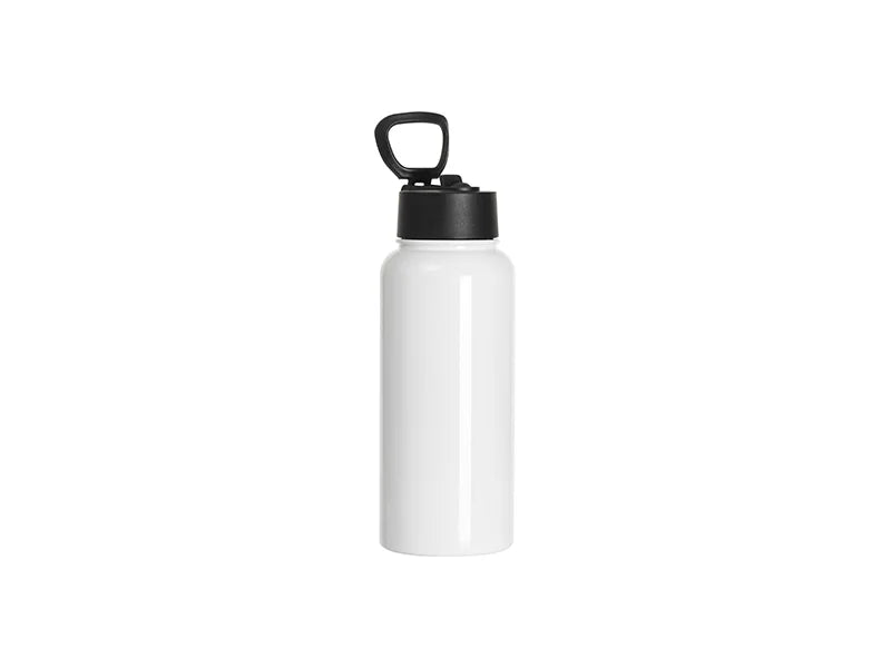 Sublimation Blanks 32oz/950ml Stainless Steel Water Bottles with Wide Mouth Straw Lid & Rotating Handle (White)