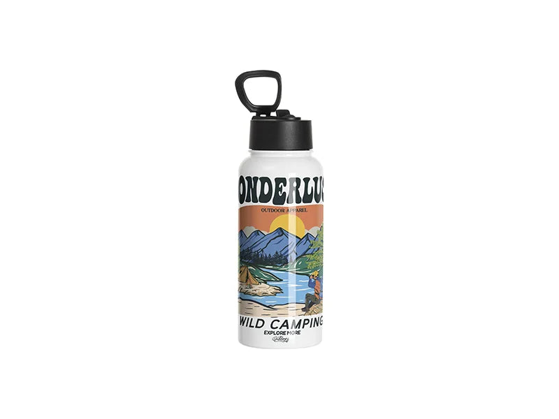 Sublimation Blanks 32oz/950ml Stainless Steel Water Bottles with Wide Mouth Straw Lid & Rotating Handle (White)