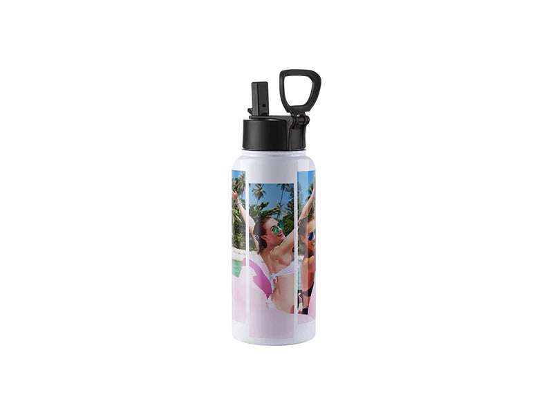 32oz/950ml Sublimation Blank Stainless Steel Water Bottles with Wide Mouth Straw Lid & Rotating Handle (White)