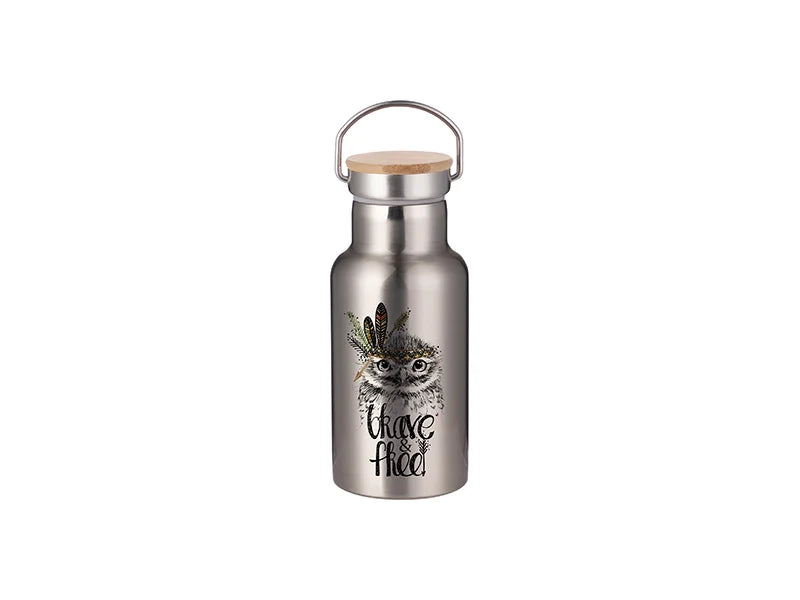 Sublimation 350ml/12oz Portable Bamboo Lid Stainless Steel Bottle (Silver)